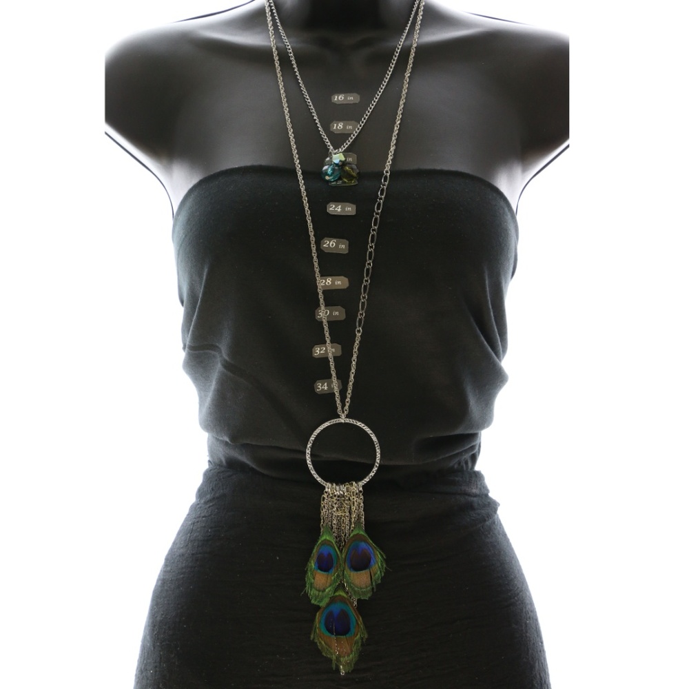 Peacock Feathers Statement-Neck NWT Silver & Multi - Picture 2 of 4
